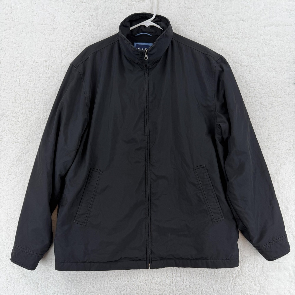 Vintage Gap Jacket Mens Large Black Full Zip Fleece Lined Harrington Bomber 90s